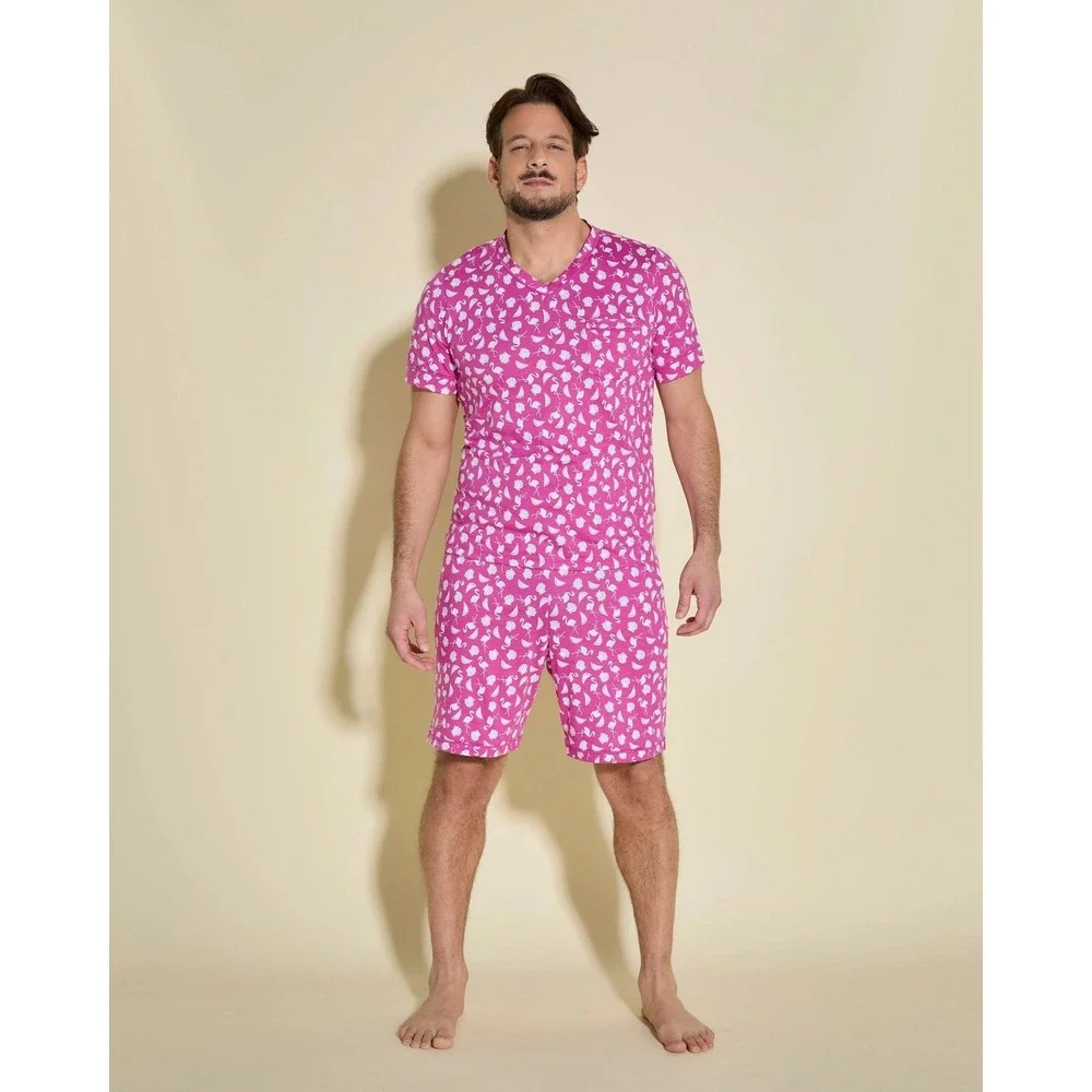 Cosabella Mens Pink Flamingo Seashell Print Pajama Set V-Neck Top Shorts NEW